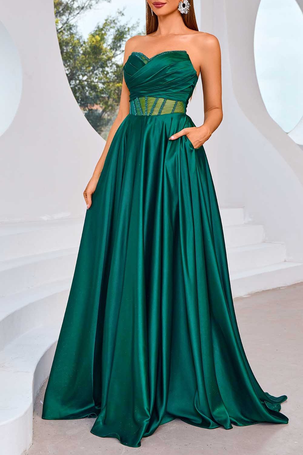 Formal Women's Dresses Handmade Sweetheart Pleated A-Line Evening Dress Sleeveless Prom Gown A-line Floor Length Prom Dresses Stores